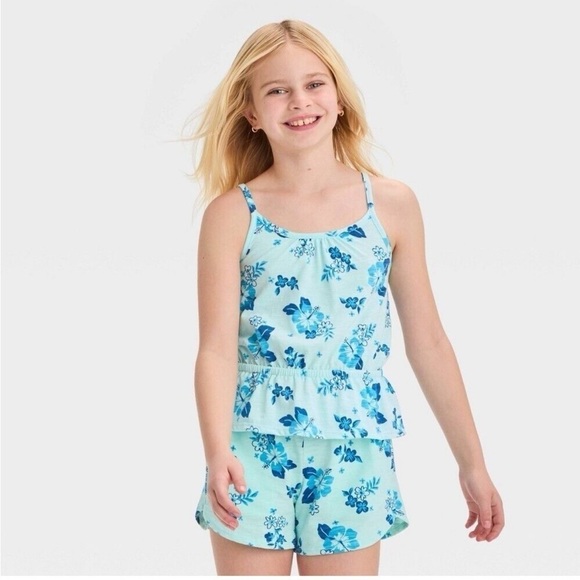 EUC Cat and Jack Tropical Print Matching Set Blue Size Medium - Picture 1 of 7